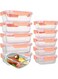 Glass Meal Prep Containers (10 pcs Rectangle) - Glass Food Storage Containers with Lids, Glass Lunch Box, Portion Control, Airtight, Glass Bento Box Lunch Containers- 10P Rectangle Pink