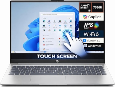 HP  Laptop - AMD Ryzen 5-7520U 15.6inch FHD Touch Display  512GB SSD  8GB RAM  Shared AMD Radeon Graphics Win11  Eng Keyboard  Natural Silver - [15-FC0146DX]