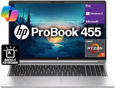 HP ProBook 455 G10 Laptop  AMD Ryzen™ 7 7730U  AMD Graphics 15.6" FHD  16GB RAM  1TB SSD  English Arabic Keyboard  International Version  Win 11 Pro  Pike Silver