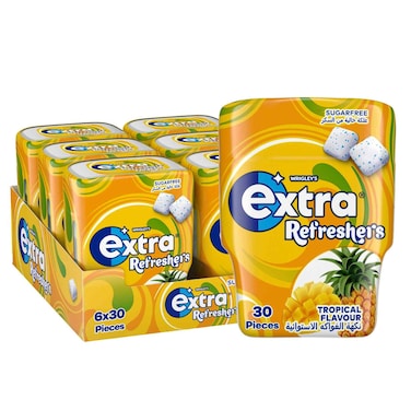 Wrigley's Extra Gum Refreshers Tropical, Sugar Free Chewing Gum Pack of 6x30 Pieces