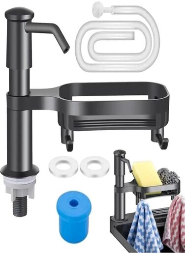 Sink Soap Dispenser for Kitchen Lengthen ABS Pump Head Countertop Cleaner Pump with Storage Rack &amp; Extension Tube Kit