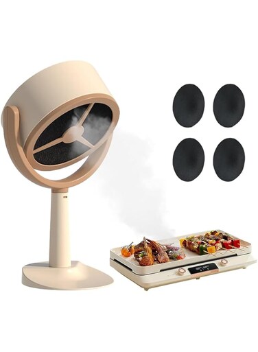 YOUWE7 Mini Desktop Range Hood, Portable Tabletop Vent, Stove Hood Vent Anti Fingerprint, Multiple Filters BBQ Exhaust Hood, Cooking Fume Extractor Perfect for Dormitory, Camping, with 4 filter cotton