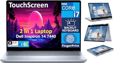 Dell Inspiron 7440 2-In-1 14.0" Touchscreen WUXGA Business Laptop (Intel Core 7 150U, 32GB DDR5 RAM, 1TB PCIe SSD, Backlit KB, Fingerprint, WiFi 6E, BT 5.3, SD Reader, Webcam, Win 11 Pro)