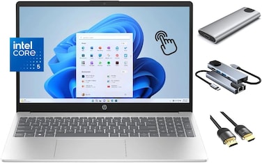 HP 15.6 inch Touchscreen Laptop, Intel Core 5 120U (Beats i7-1355U) 10-Core CPU, 32GB RAM, 2TB SSD + 256GB Portable SSD Hub, WiFi 6, Webcam, KeyPad, HDMI, USB-C, Win 11

