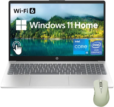 HP 15.6" HD Touchscreen Laptop, Intel Core i5-1235U, 32GB RAM, 1TB PCIe SSD, Webcam, HDMI, Numeric Keypad, Wi-Fi 6, Windows 11 Home, Silver, Bundle with Thunderobot ML101 Wireless Mouse