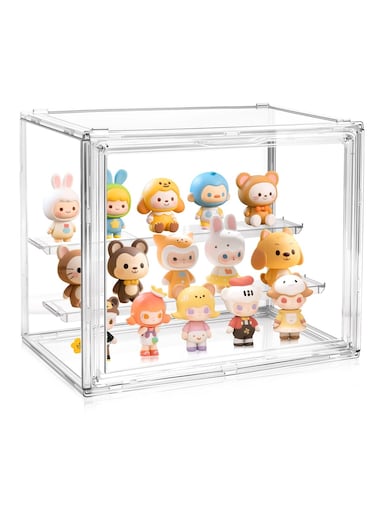 Display Case for Collectibles Clear Display Box for Figures with Magnetic Door, Stackable Design, Dustproof, Miniature Display Shelf for Action Figures,Display Box Display Case