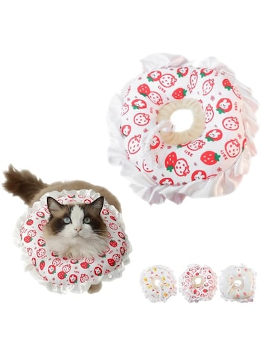 Azonee Cute Cat Recovery Collar Soft Adjustable Cats Cone, Lightweight Waterproof Kitten Cones, Anti-Bite Pet Neck Pillow Easy to Wear Prevent Lick Wound After Surgery Injury (S-Red)