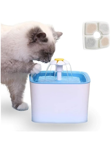 baystar Cat Water Fountain Stainless Steel, 2.5L Pet Water Fountain Dispenser for Cats and Dogs with 3 Replacement Filters&amp;1 Brushes (Blue)