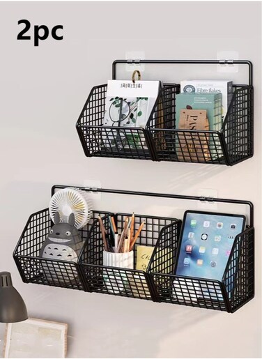 2-Piece Wall Mounts Storage Rack Bedroom Kitchen Bathroom Organizer Carbon Steel Black 36x15x16 and 24x15x16 cm