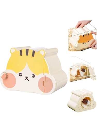 SUSOO Large Visual Hamster Hideout with Removable Magnetic Cover on the Back,Four seasons Universal Hamster House Bed for Small Animals,Fun Habitat Toy Cage Accessories for Guinea Pigs,Rabbit (Yellow)