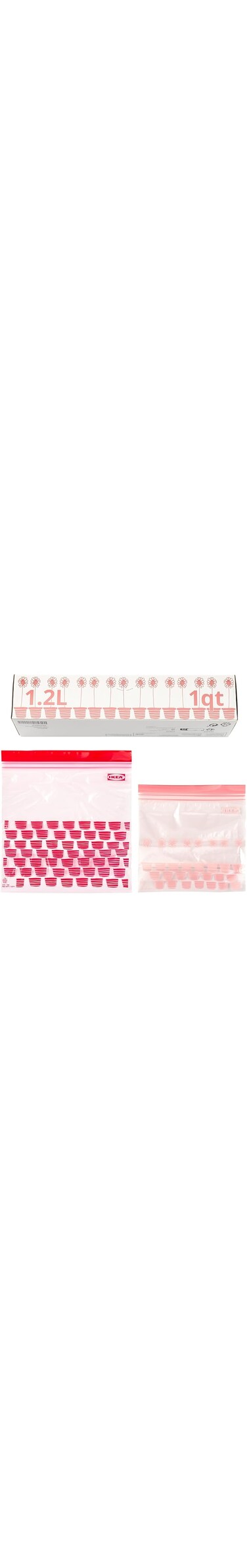 Ikea ISTAD 2.5L &amp; 1.2L Medium Double-Seal Freezer Food Bags, Red/Pink Print, 1qt &amp; 3qt, 805.256.74 - Set of 100 Bags
