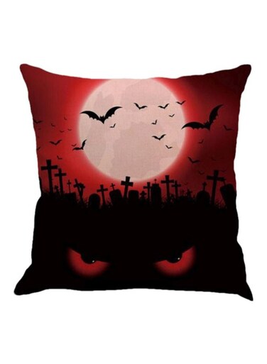 Night View Painted Pillowcase Linen Red/Black/White 45 x 45cm