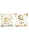Ramadan Kareem Decorative Cushion Covers, 45x45cm, Set of 2, Floral Moon Design, White and Gold