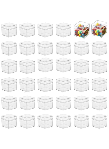 36 Pack Small Acrylic Storage Boxes with Lids, 2x2x2 Inch Clear Cube Containers for Candy, Jewelry, Makeup, Party Favors, Crafts, and Treats