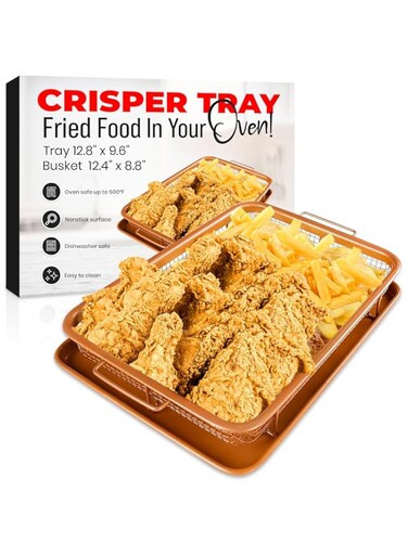 Copper Crisper Tray Non-Stick Oven Baking Tray Grill Crispy Basket Air Fryer Basket Basket Crisp Basket Tool for 360&deg; Heat Air Circulation Baking and Crispy Foods