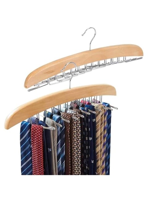 SYOSI 2 Pieces Wooden Tie Belt Rack, Adjustable 24 Belt Scarf Hooks Belt Hanger Storage Hanging Closet Organizer Accessories for Men Women (Natural Wood Color)