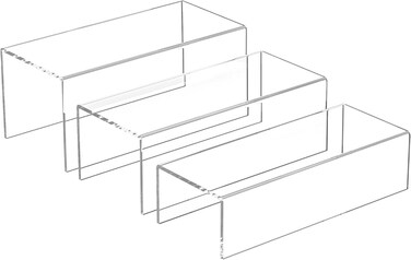 Sezanrpt Acrylic Risers Display Stand - 3 Pieces, Clear Rectangular Display Risers for Funko Pop and Collectibles