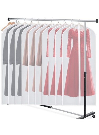 Set of 10 Closet Storage, Garment Bag, Long Dresses Suit Protector Cover, Clothes Bag, Hanging Cloth Storage Organizer, Wardrobe Storage Bag with Full Length Zipper