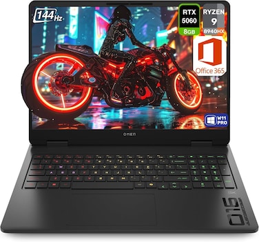 HP OMEN 16 Gaming Laptop 16 FHD 144Hz Display AMD Ryzen 9 8940HX NVIDIA RTX 5060 8GB 64GB RAM   1TB SSD Windows 11 Black (Consumix Mouse Pad + Office 365)