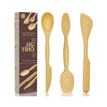 JIG JAR JIG TRIO Silicone Spatula Set, Double-Headed, 3-Piece Heat-Resistant Baking Tools (Yellow)