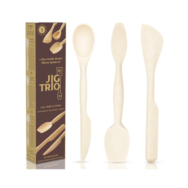جيج جار - مجموعة ملاعق سيليكون مزدوجة الرأس JIG TRIO، 3 قطع، أدوات خبز مقاومة للحرارة (أبيض)