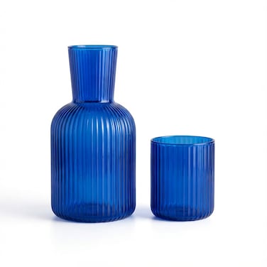 Bedside Glass Carafe + Cup Set - Blue