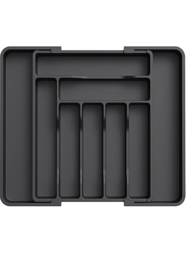 Utensil Organizer for Kitchen Drawers, Expandable Cooking Utensil Tray, Adjustable Cutlery Silverware Flatware Holder, Plastic Kitchen Spatula Tools and Gadgets Storage Divider, Large(Black)