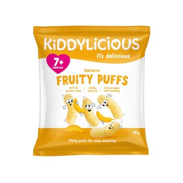 Kiddylicious Banana Fruity Puffs, Delicious Snacks for babies , Suitable for 7+ Months , 10g