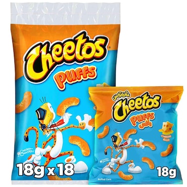 Cheetos Puffs Cheese Puffed Corn Snack, 18g, Pack of 18