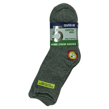 Outdoor Cotton Rich Boys Crew Socks, 7-10 Years, 5 Pairs