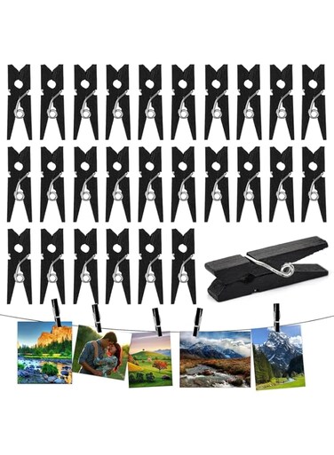 folteitei Natural Wooden Small Clips, 100 Pcs Mini Pins Clip for Peg Paper, Photo, Clothes or Decoration, Black, XH-AE-0016