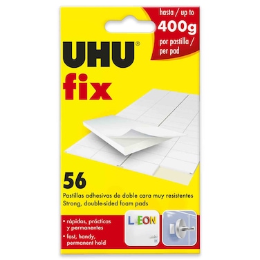 UHU Patafix Double-Sided Adhesive Pads, White, 56 PCS