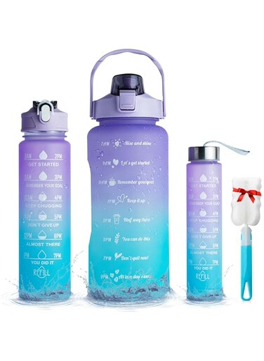 Original Hight Quality 3 Water Bottle Sport 2L+900ml+500ml Motivational Time Marker,Straw,Phone Holder, Plastic, Adults Kids Fitness Office Gym Home Outdoor School Exercise Protein shake Leak Proof