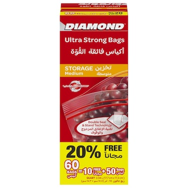 Diamond Zipper Storage Bags Medium Pack of 60