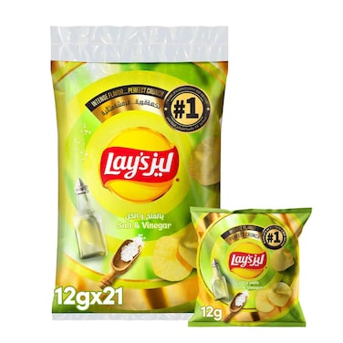 Lay&#39;s Salt And Vinegar Flavoured Potato Chips 12g Pack of 21