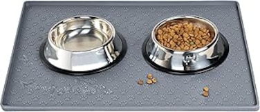 Lonimia 1Pcs Pet Placemat for Dog and Cat,Silicone Feeding Bowl Mat Prevent Food and Water Overflow, Puppy Dish Feeder Trays Suitable for Medium and Small Pets Grey