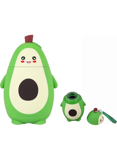 Cartoon Avocado Double Layer Water Cup, Portable Travel Mug Tea Water Bottle Coffee Flask, Simple Fresh Mori Design for Students, Girls, and Ladies, Non-Slip Durable Design with Push Button Lid