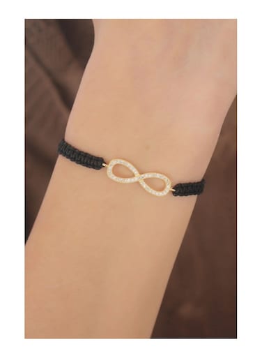 Braided Black Bracelet with Gold Colored Infinity Model