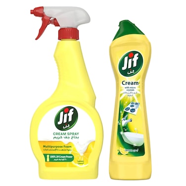 Jif Multipurpose Foam Cream Spray Lemon 500ml with Ultra Hygiene Cream Eucalyptus 450ml