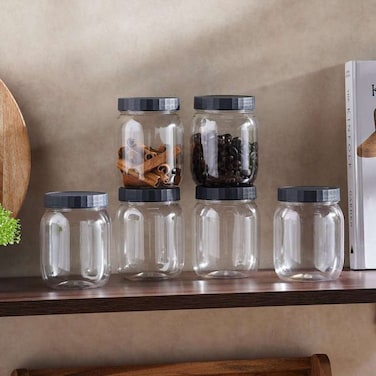 Home Rento 6-Piece Storage Jar 500ml -Clear &amp; Grey