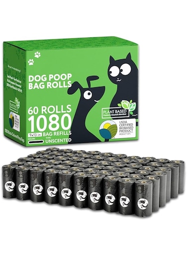 KASTWAVE Dog Poop Bag, 1080 Counts Black Refills Poop Bags for Dogs, 9" x 13" Unscented Dog Bags for Poop, Doggie Poop Bags, Cat Poop Bags, Pet Waste Bags