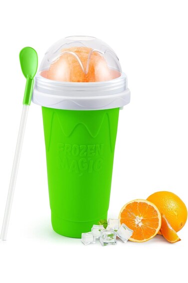 Slushie Maker Cup, TIK TOK Magic Quick Frozen Smoothies, Double Layer Squeeze Cup (Green)