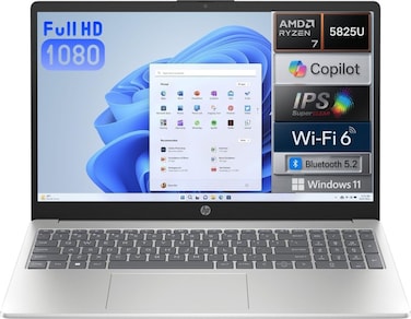 لابتوب HP بمعالج AMD Ryzen™ 7 5825U شاشة 15.6 بوصة FHD سعة 512GB SSD ذاكرة 16GB RAM كرت شاشة AMD Radeon مدمج نظام Windows 11 لوحة مفاتيح عربي/إنجليزي بإضاءة خلفية لون فضي