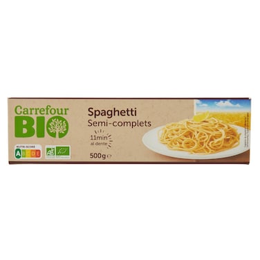 Carrefour Bio Organic Semi-Whole Wheat Spaghetti Pasta, 500g
