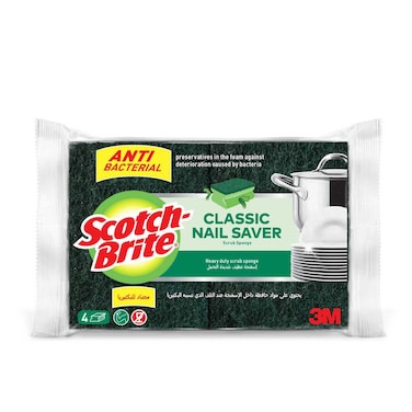 Scotch Brite Anti-Bacterial Classic Nail Saver Sponge Scrub 4 Scrubs