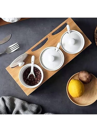 N / B Makeup Toy Ceramic Food Storage Jar Set of 3 Ceramic Spice Serving Jars Container Box Porcelain Sugar Bowl Sets Food Storage Containers with Bamboo Lid