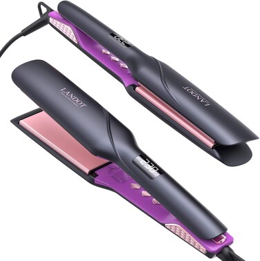LANDOT Wide Flat Iron for Fast Straightening Thick/Long/Coarse Hair: 1-3/4 Inch Wide Plates, Dual Voltage &amp; Adjustable Heat