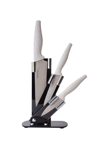 Fissman Knife Set of 3 YUMI with Acrylic Stand Kitchen Knife, 8'' Chef Knife, 5'' Utility Knife, 4'' Utility Knife