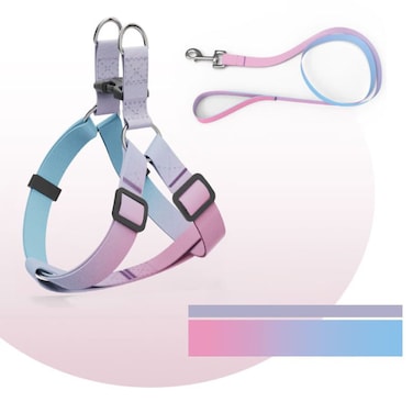 Helepet Flat Pet Leash Harness-Plastic Buckle - S, PINK RAINBOW