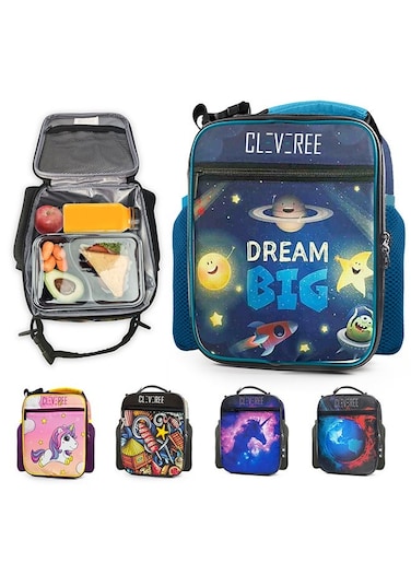 CLEVEREE Juniors Kids Insulated Leakproof Lunch Bag with Adjustable Shoulder Strap Blue Dream